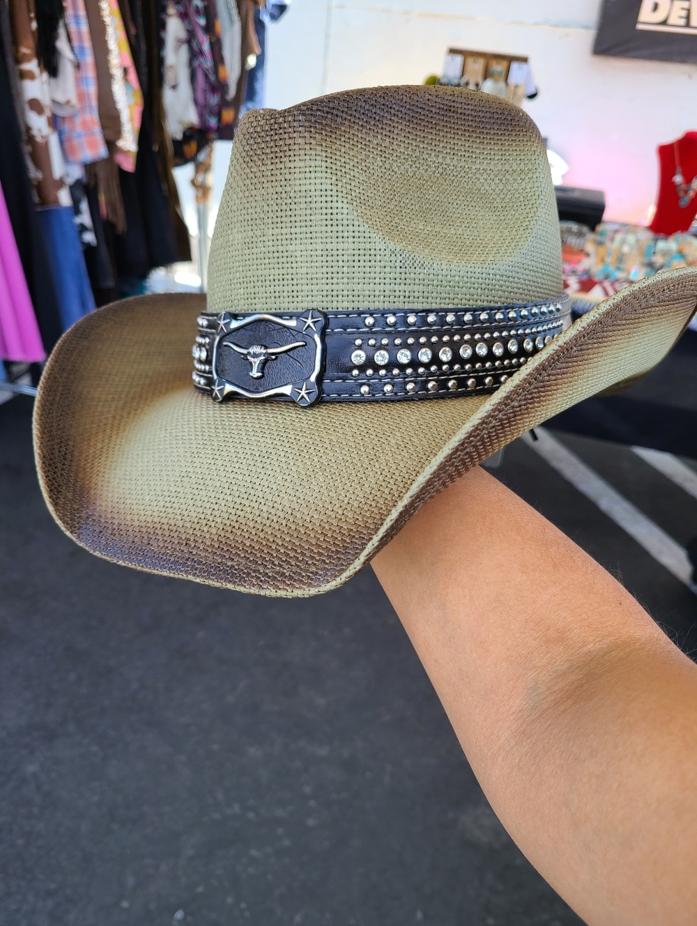 Green & Brown Studded Western Cowboy Hat